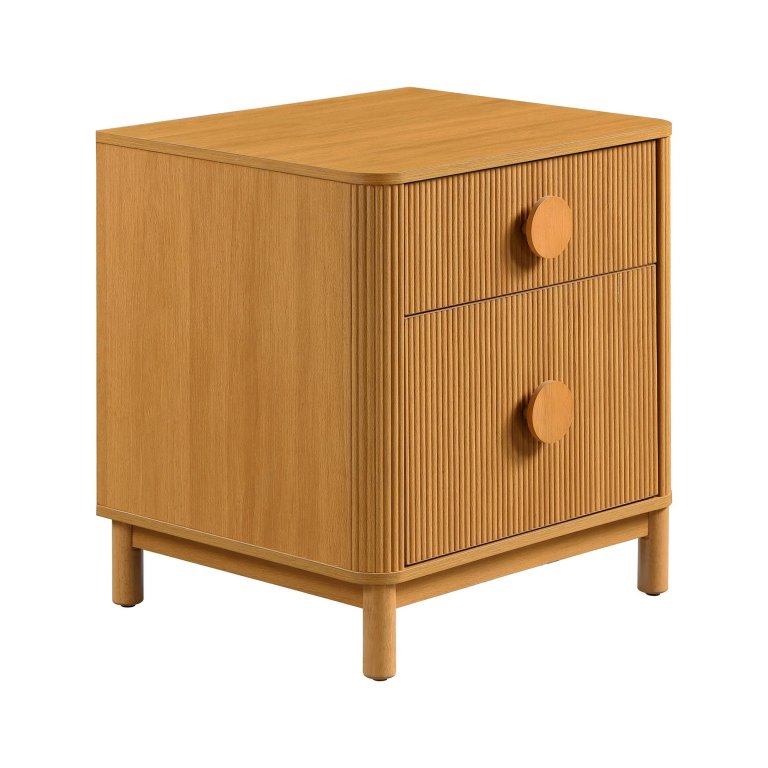  fluted 2-drawer wood nighstand