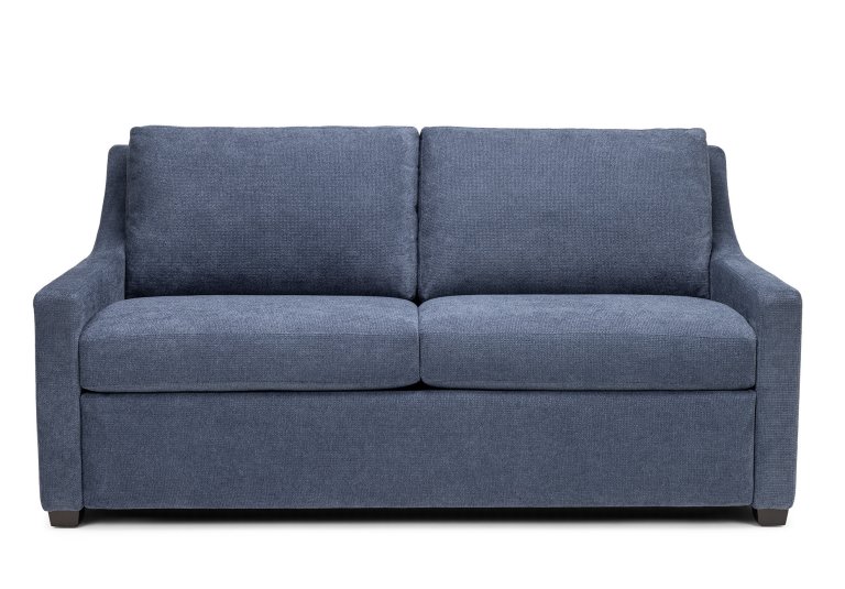  Modern blue sofa against white background.