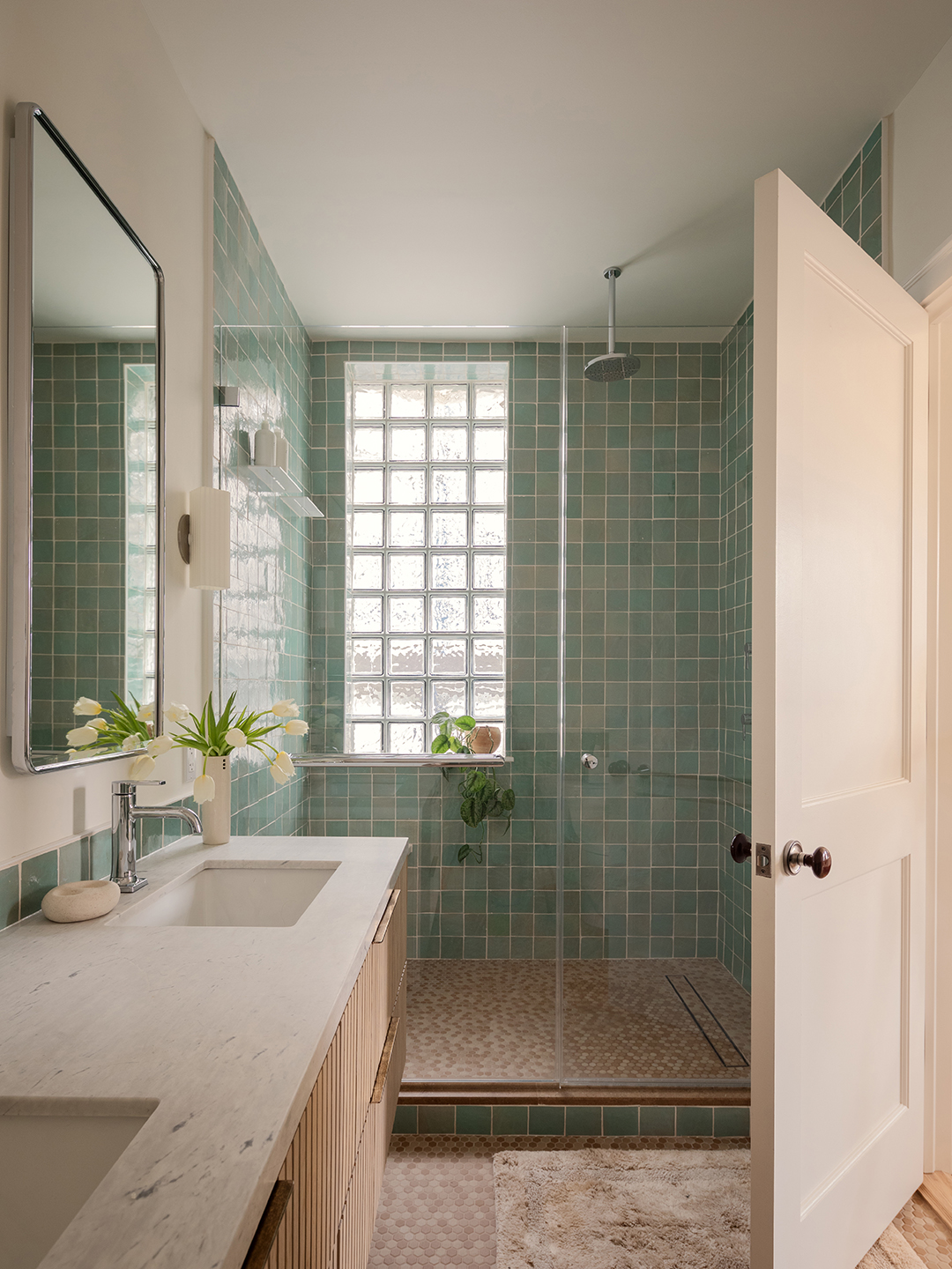 green shower tile
