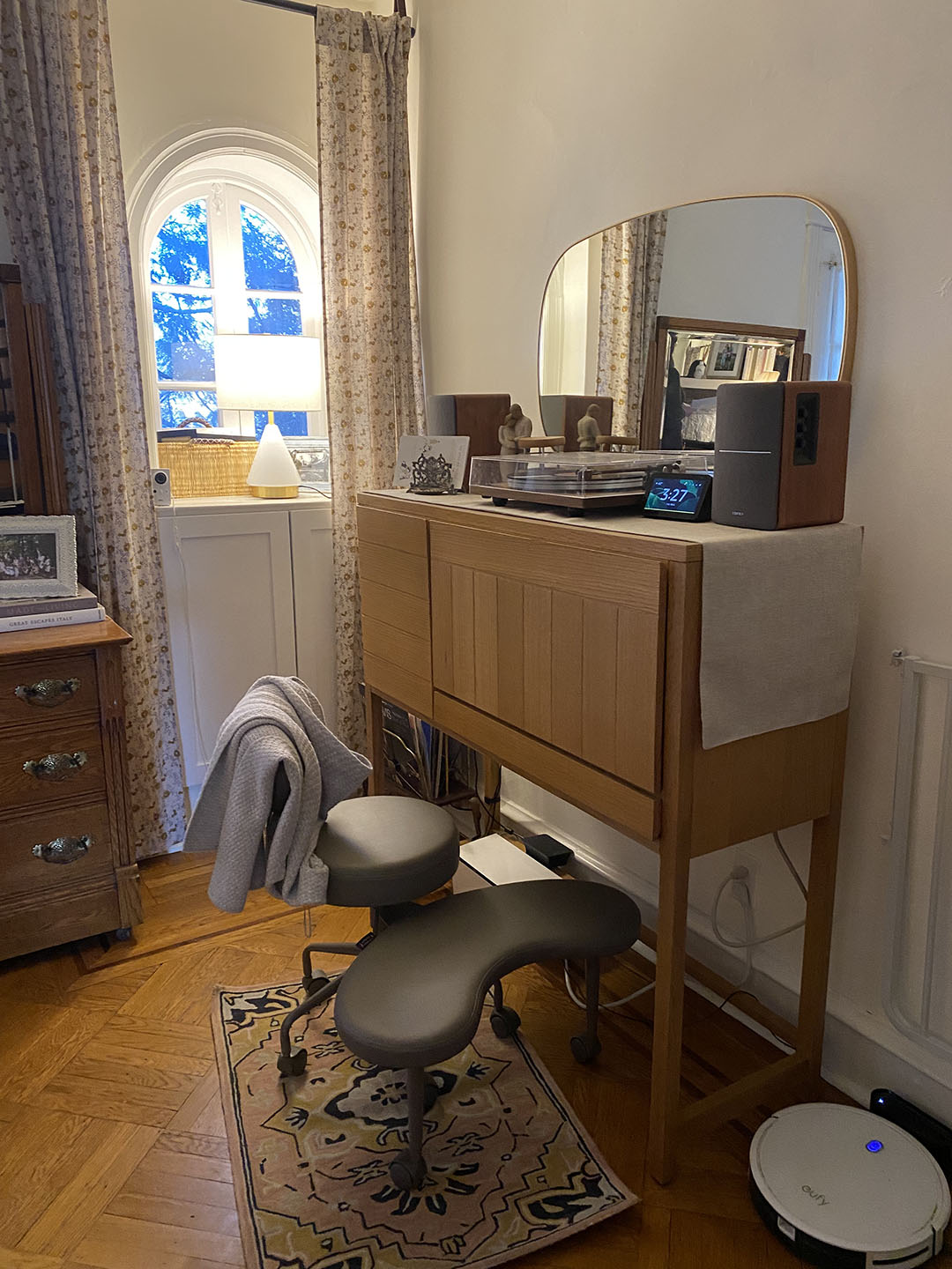 cabinet holding record player
