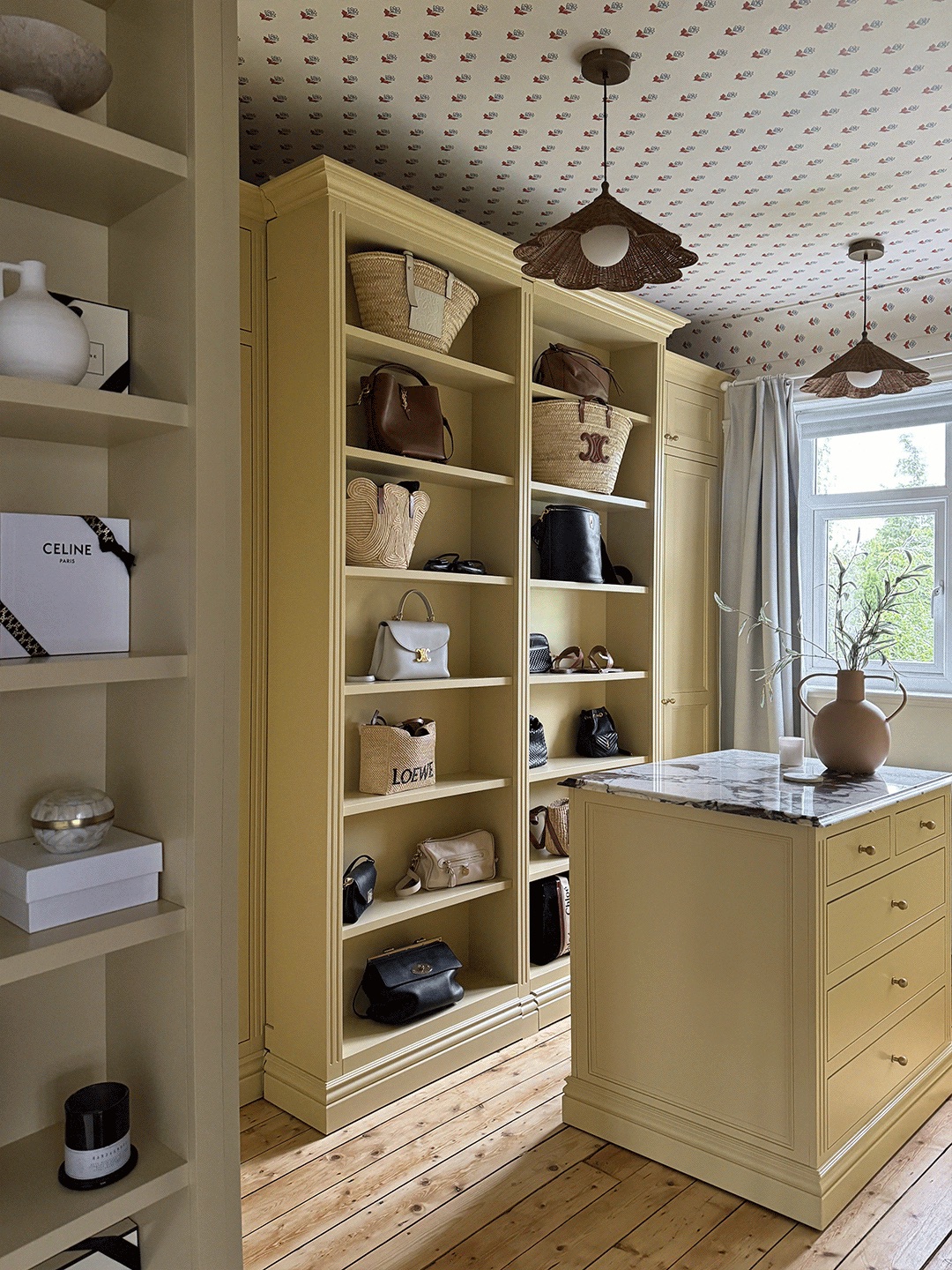 yellow closet shelves