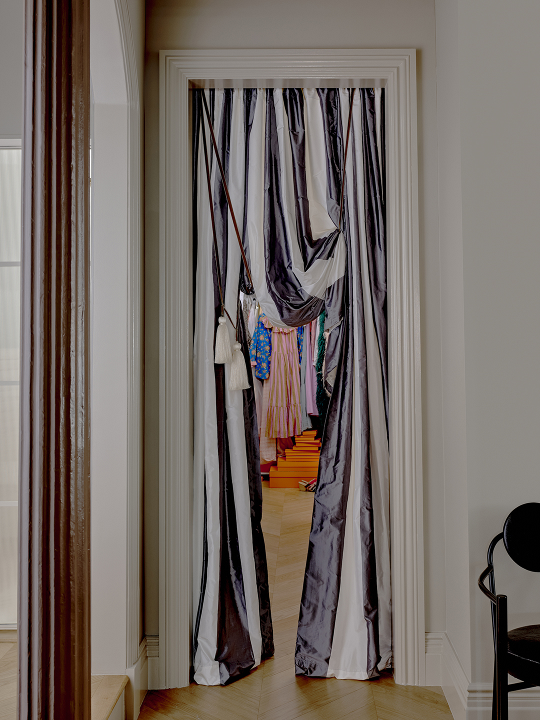 striped curtain door