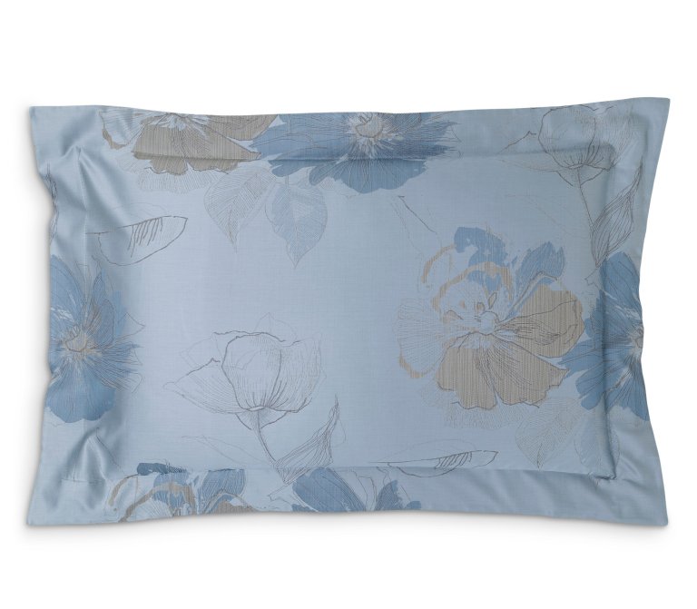  Product silo on white background of blue floral pillowcase.