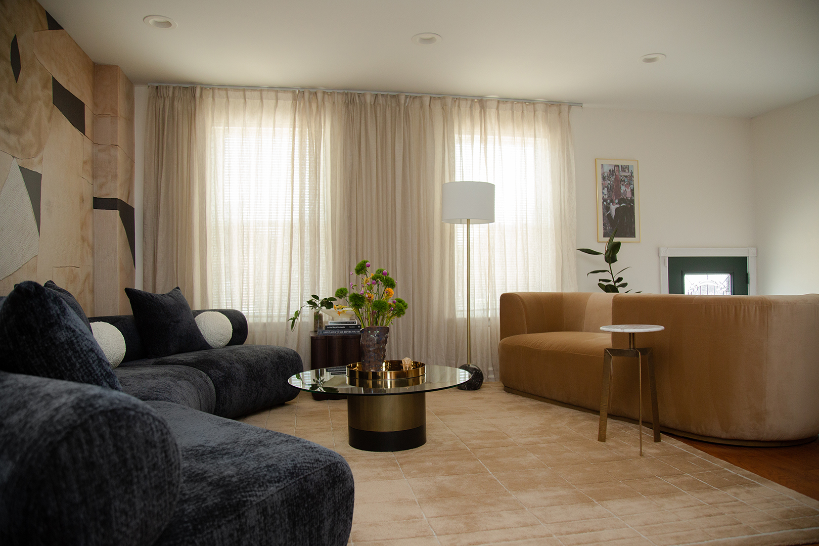 tan and gray sofa in living room