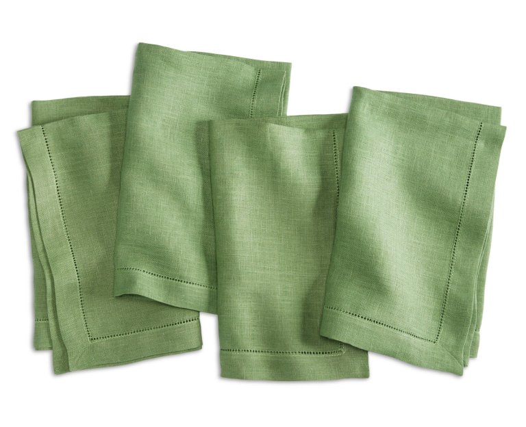  Gass-green linen napkins, set of 4.