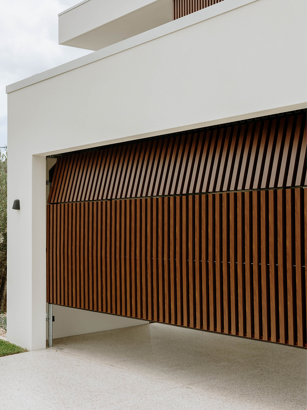 dark brown slatted garage door