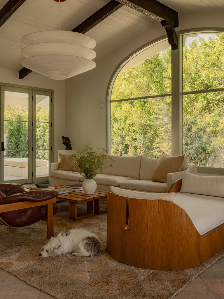 modern living room with arch window