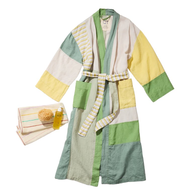  green and yellow patchwork bathrobe
