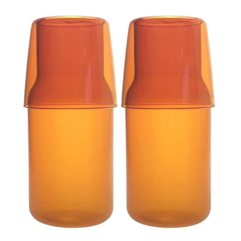  orange glass carafe with matching cup