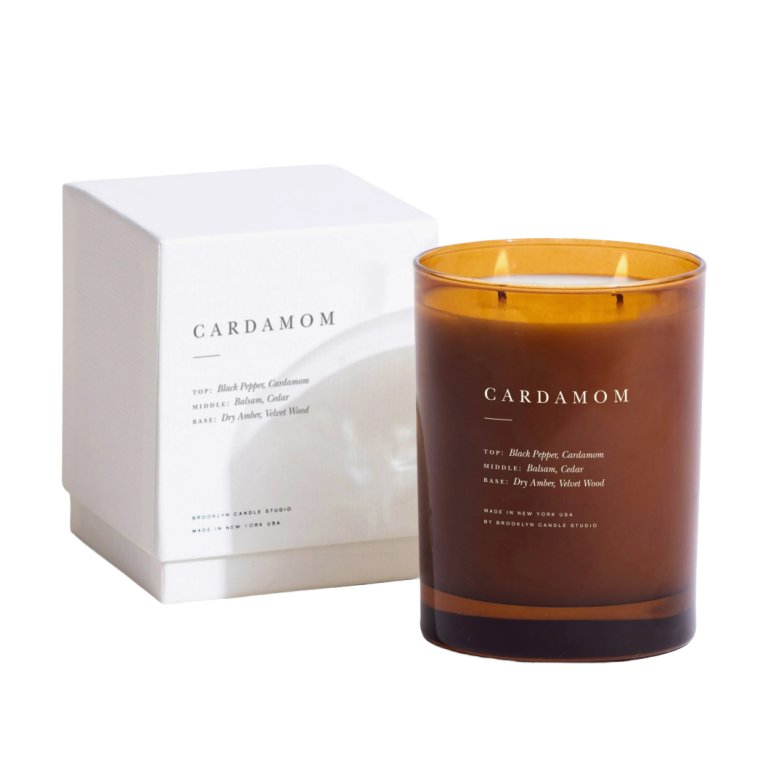  brown candle by white box