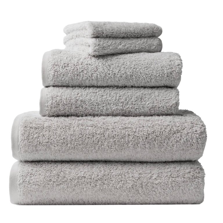  stack of grey bath towels and washcloths