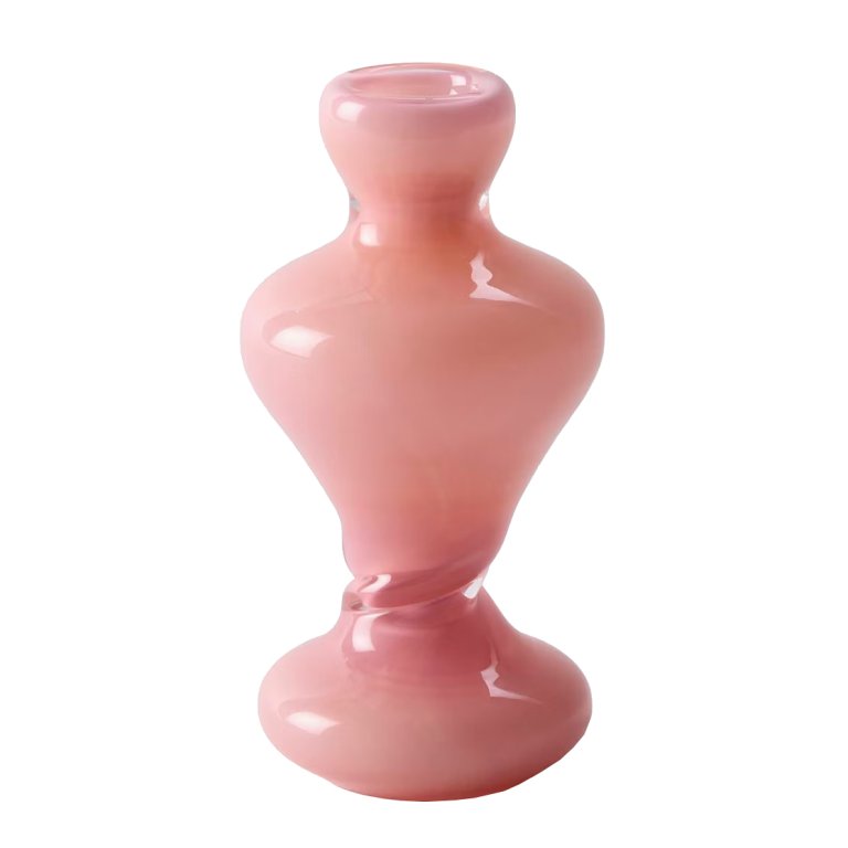 pink twisted glass candle holder