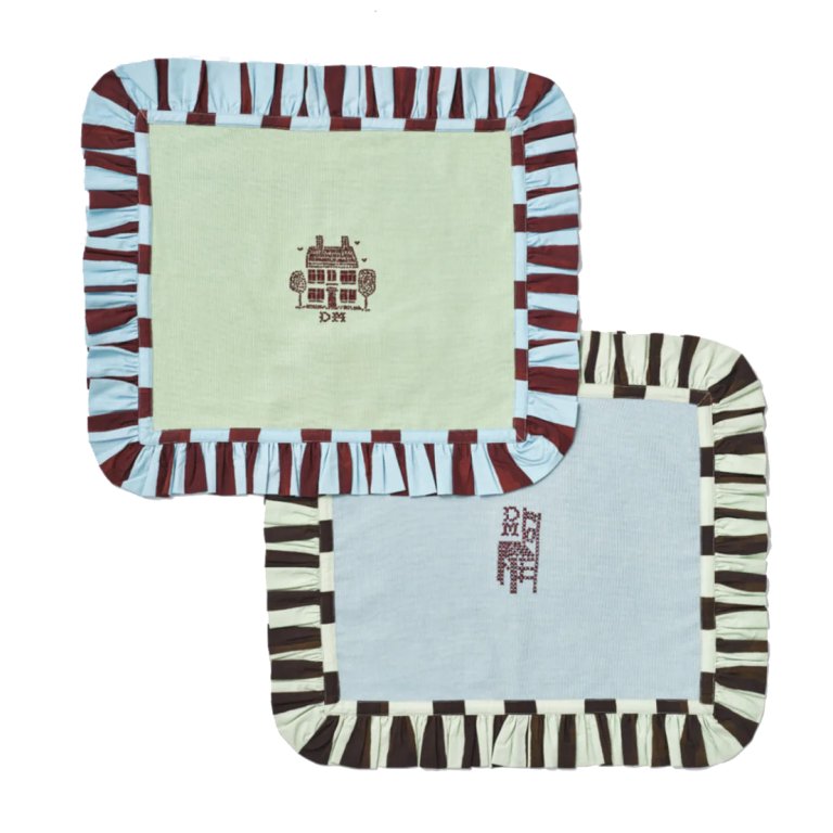  striped, ruffled placemats in blue and green