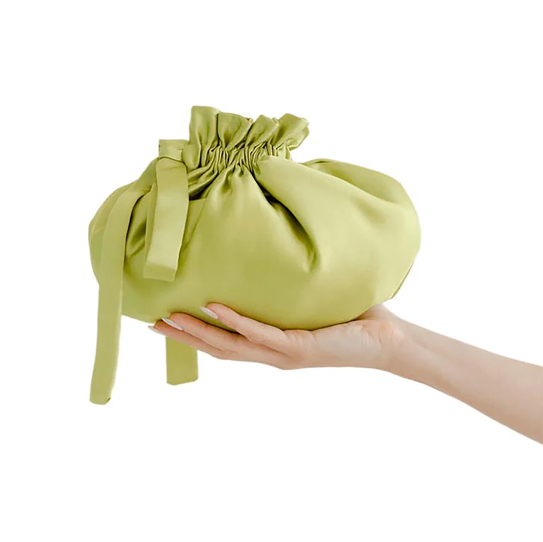  chartreuse satin makeup bag