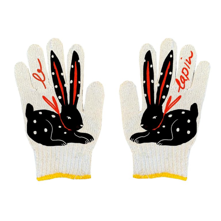  gardening gloves with black rabbit illustration