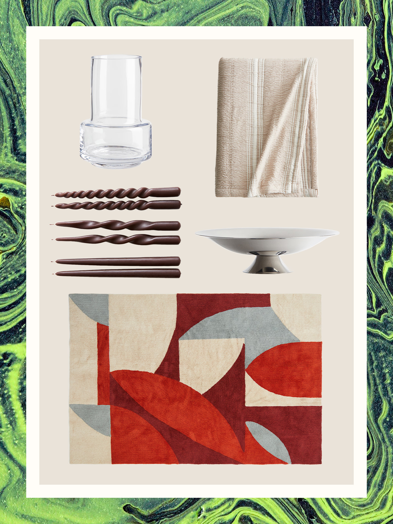 items on green background