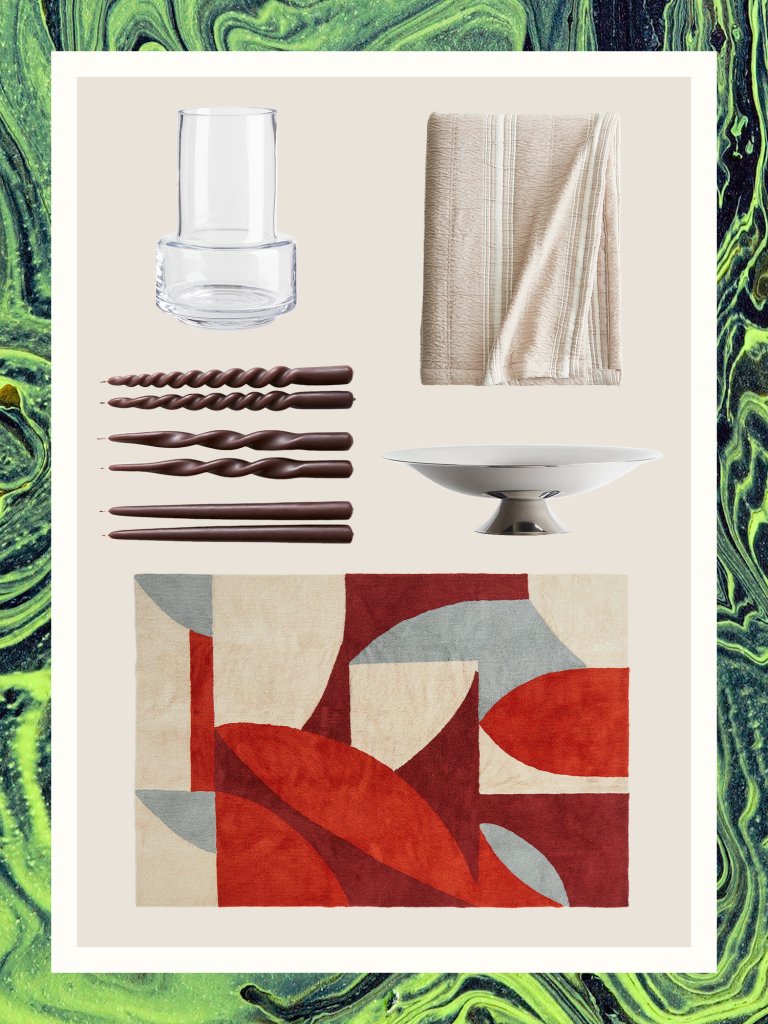 items on green background