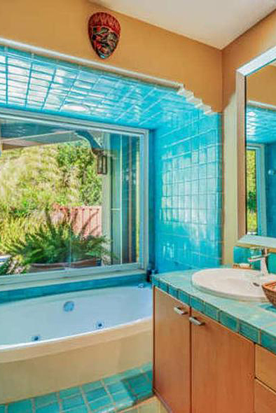 blue tiled shower