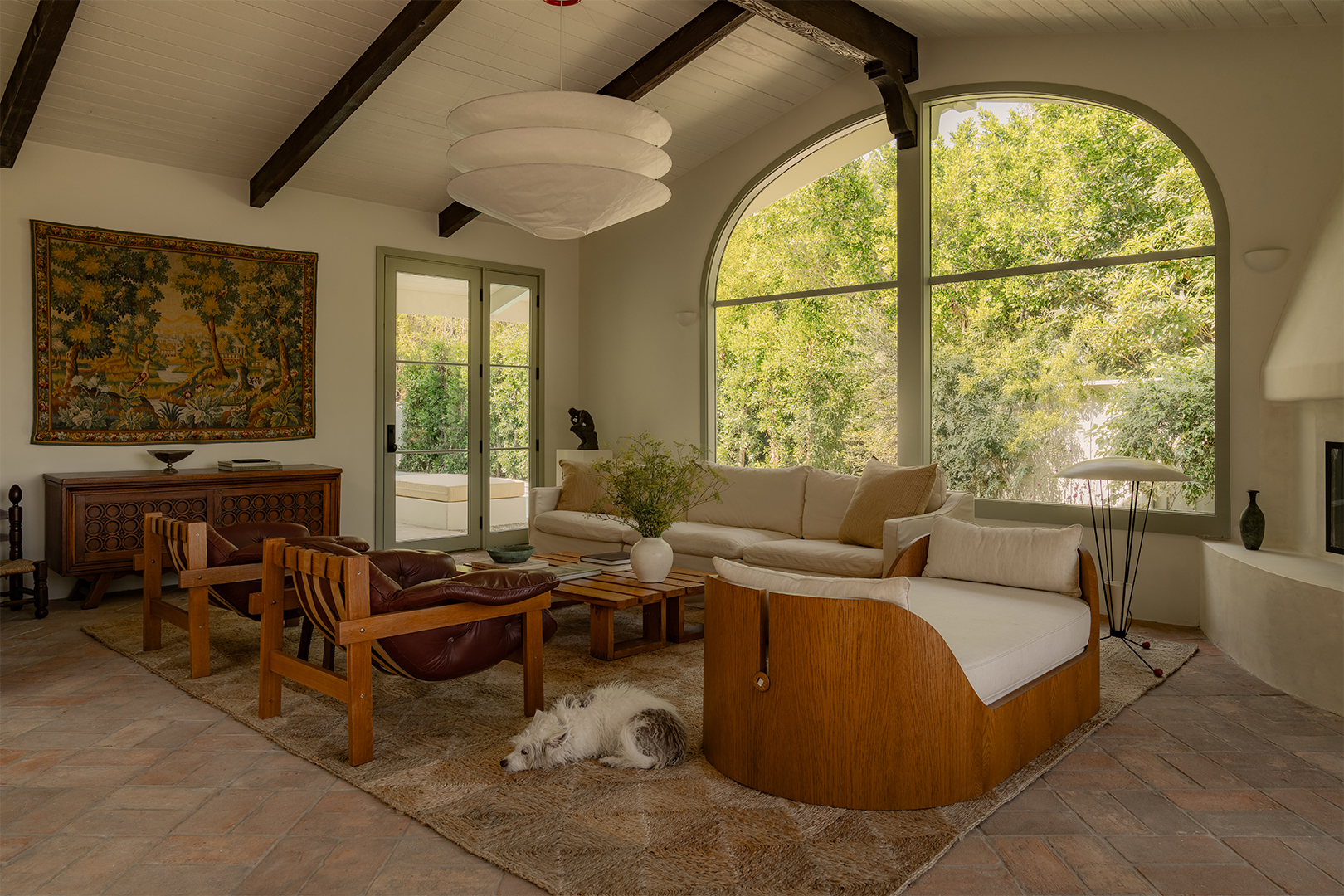 modern living room with arch window