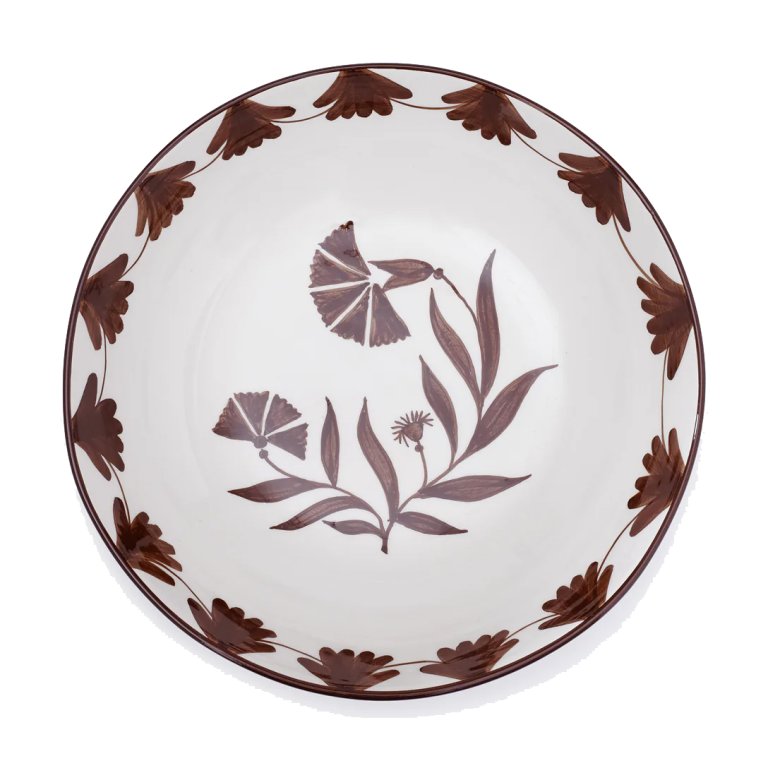  brown and white floral serving bowl