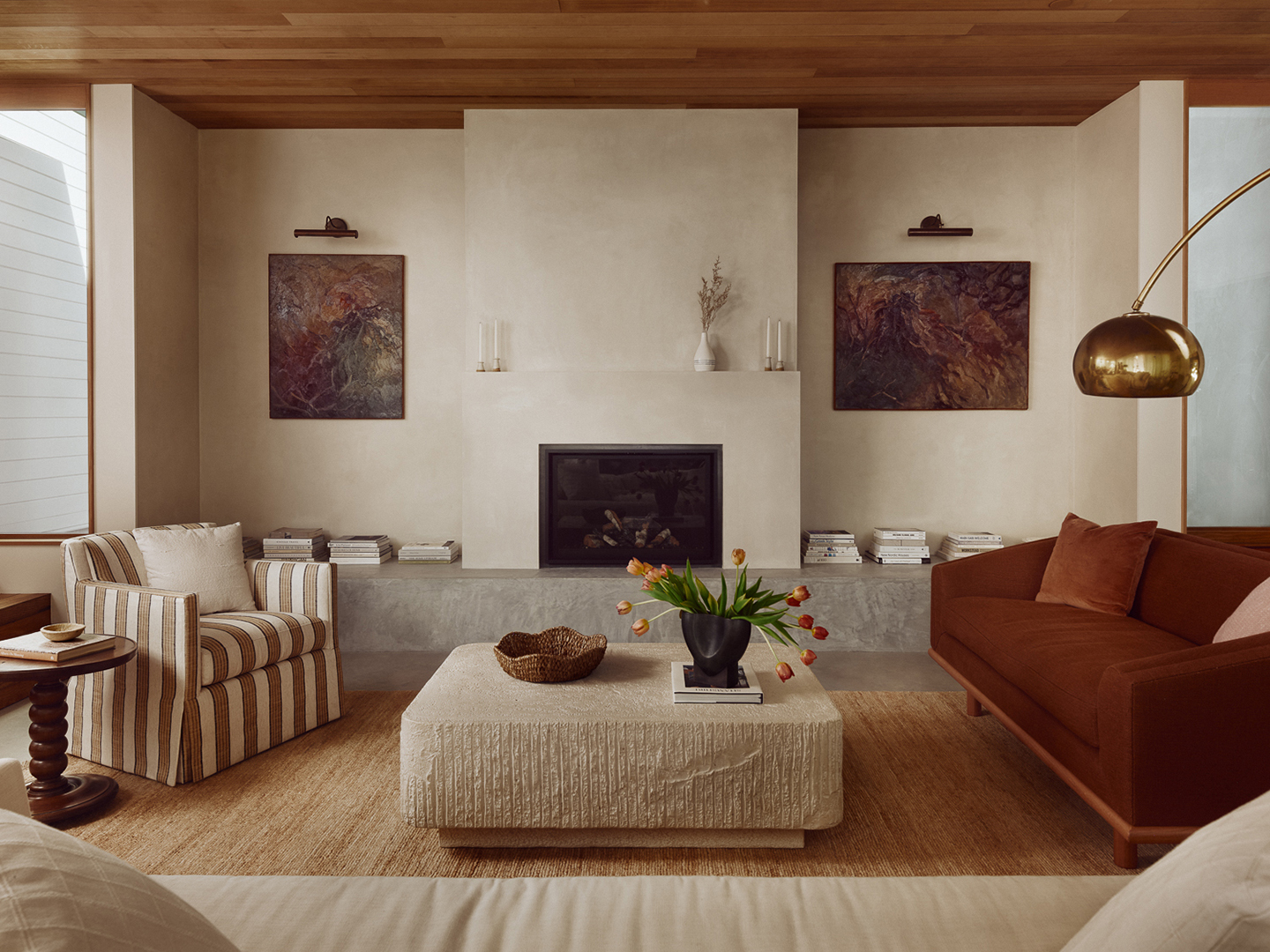 living room with plaster firelace