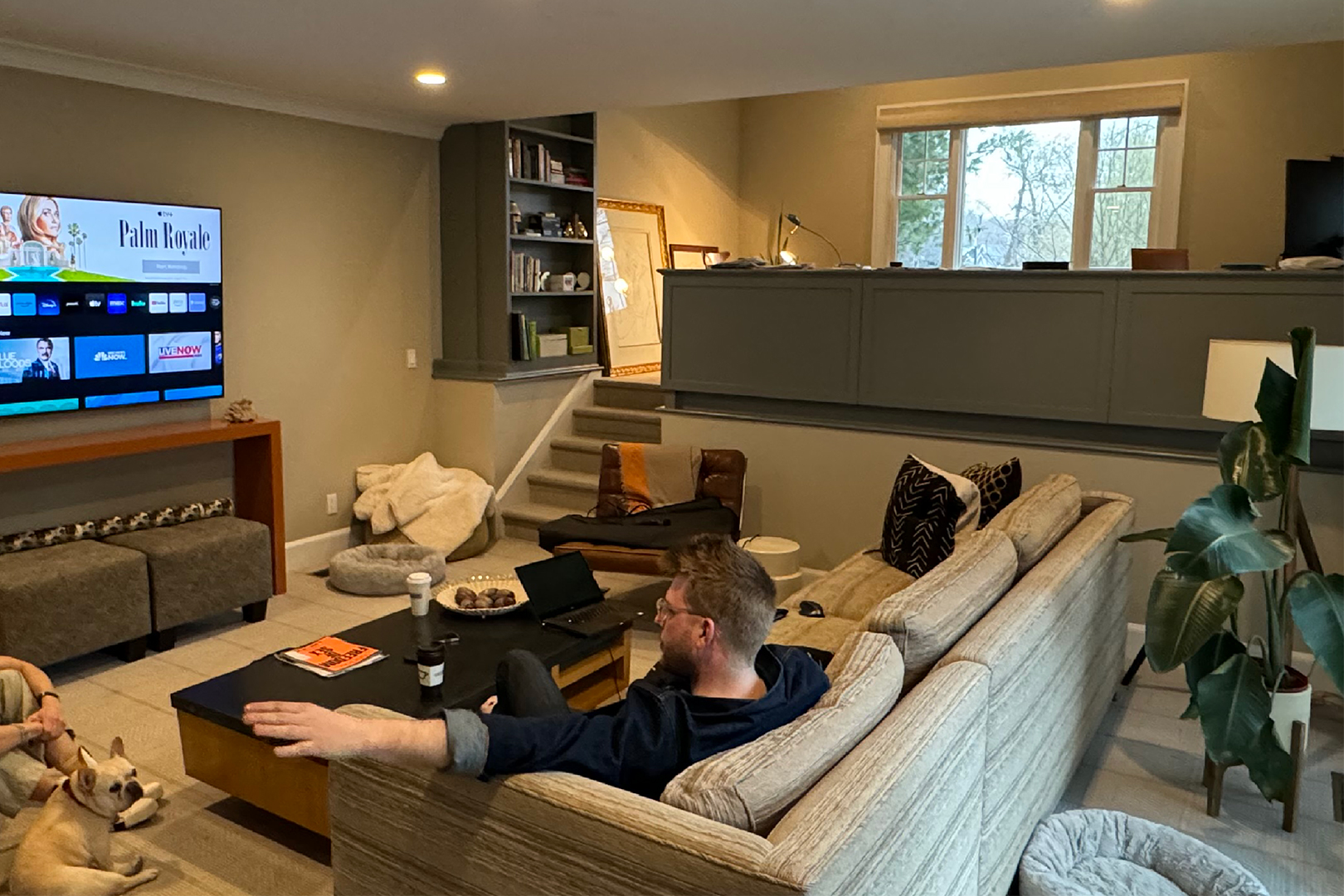 beige blue family room