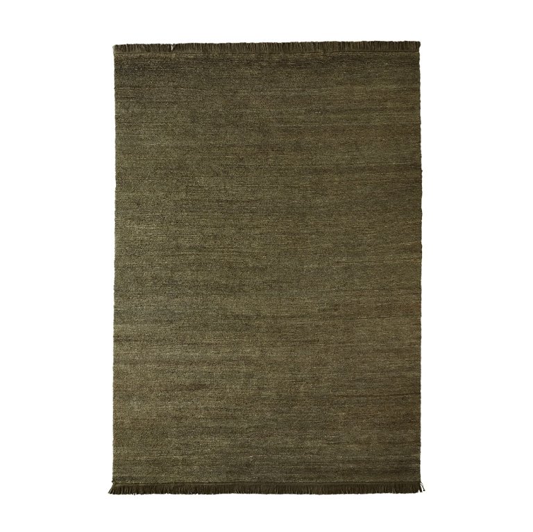  solid dark green area rug with fringe