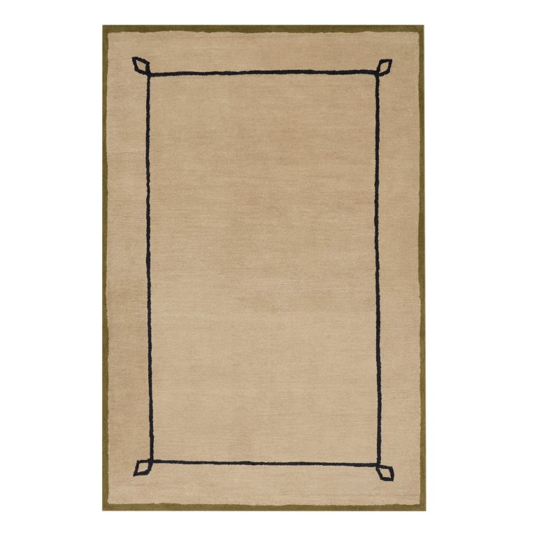  cream area rug with black drawn border