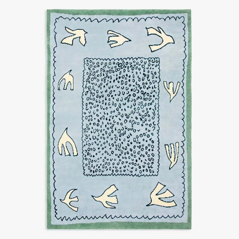  whimsical blue area rug with birds
