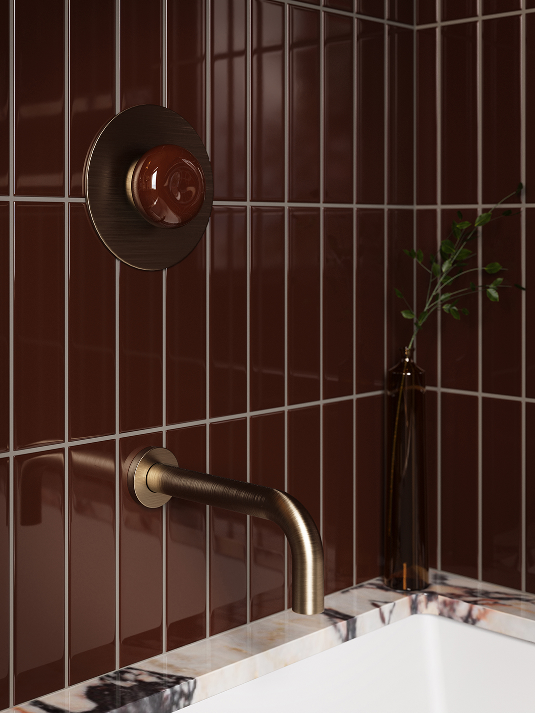 red tiled shower