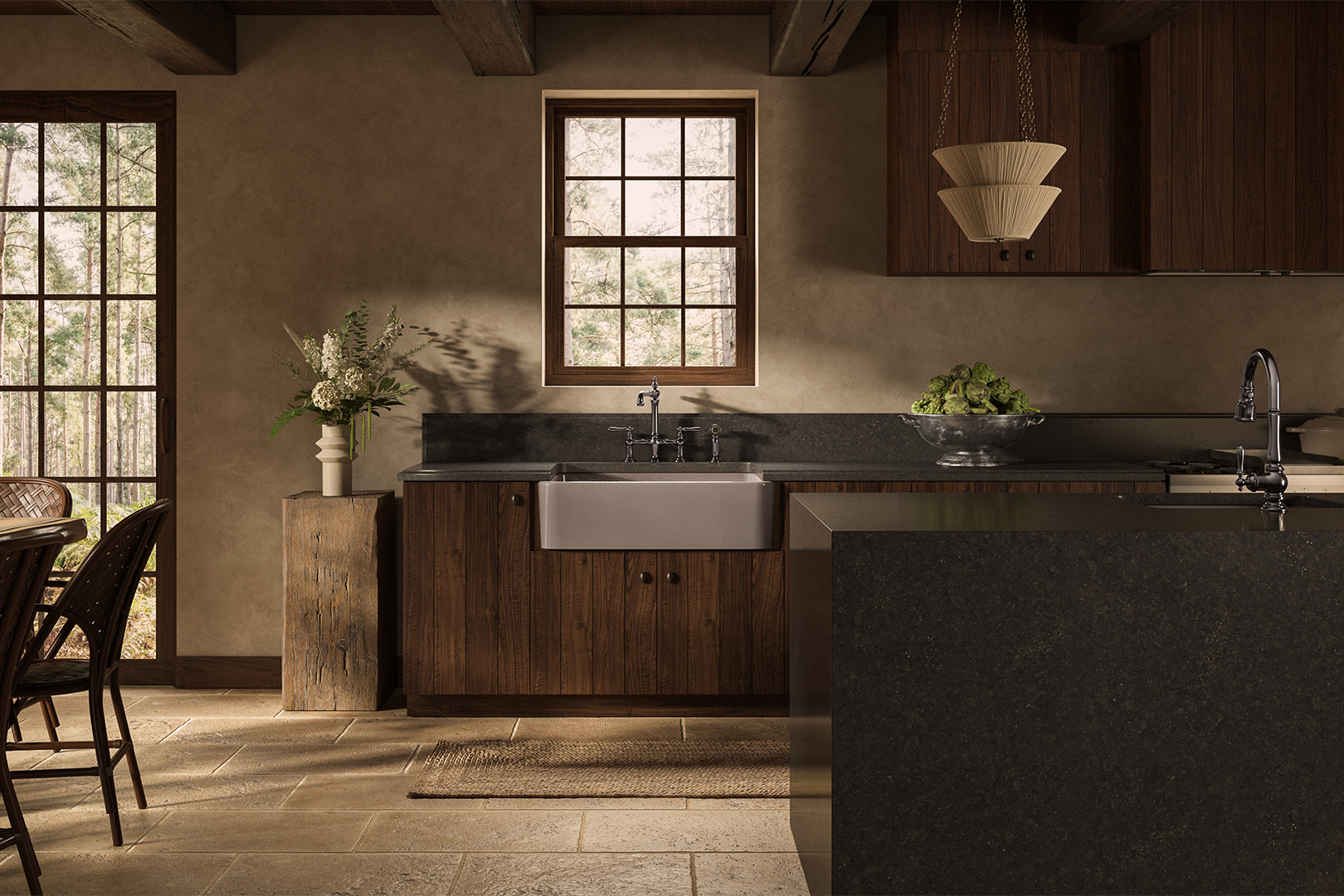 wood and gray kitchen