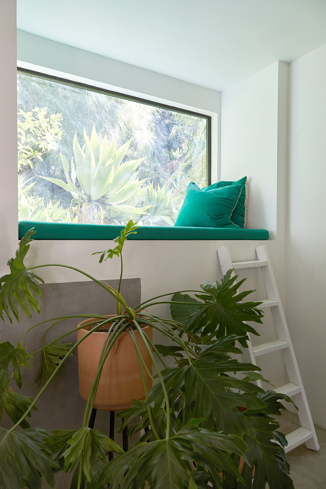 elevated window. bench