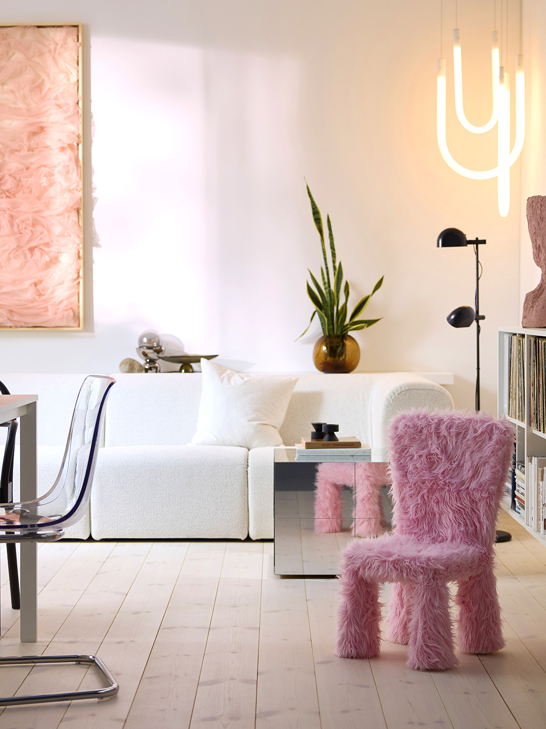 pink chair in living room