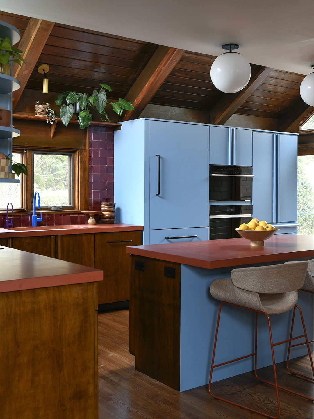 red and blue kitchen