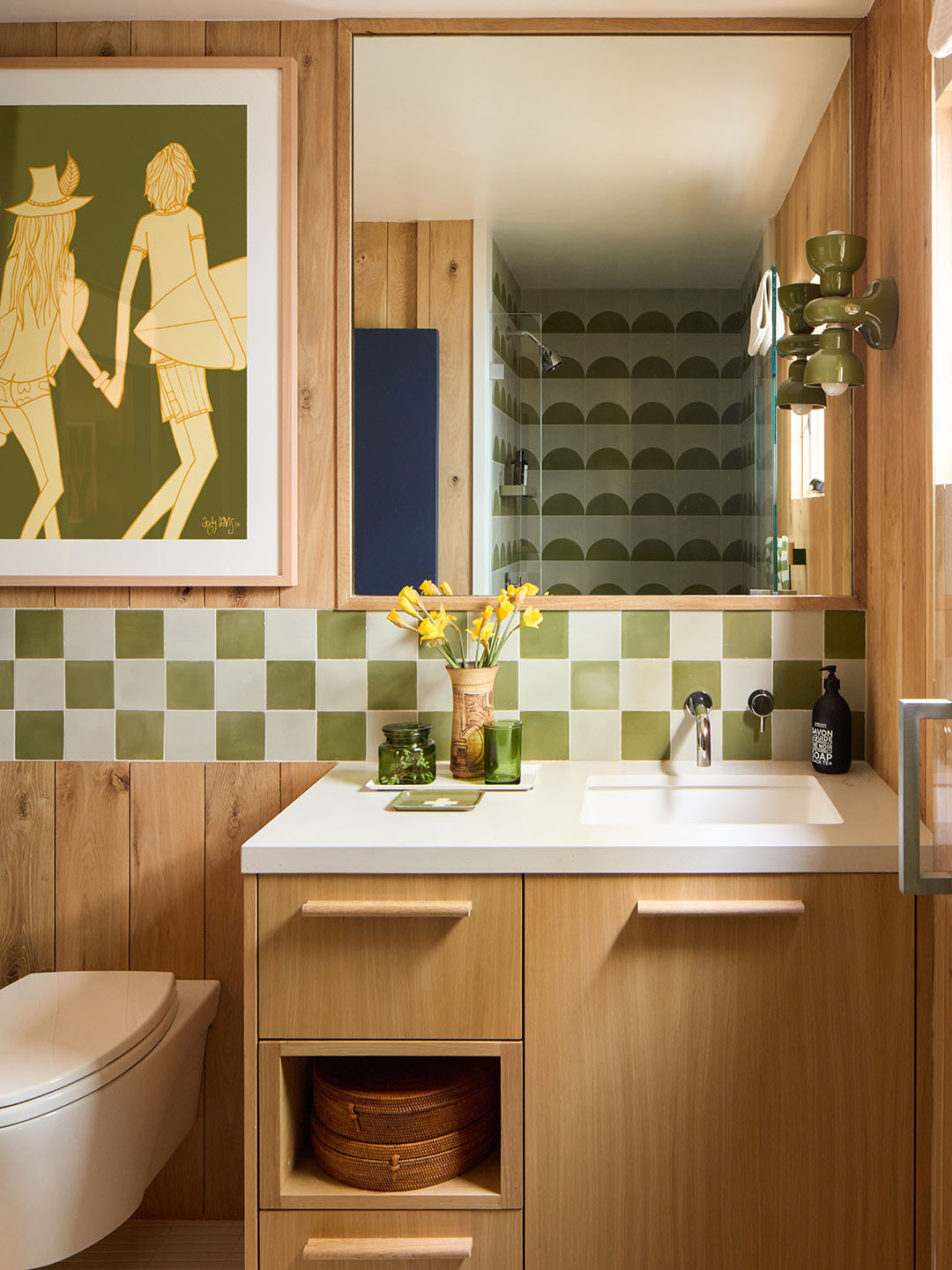 green checkered bathroom