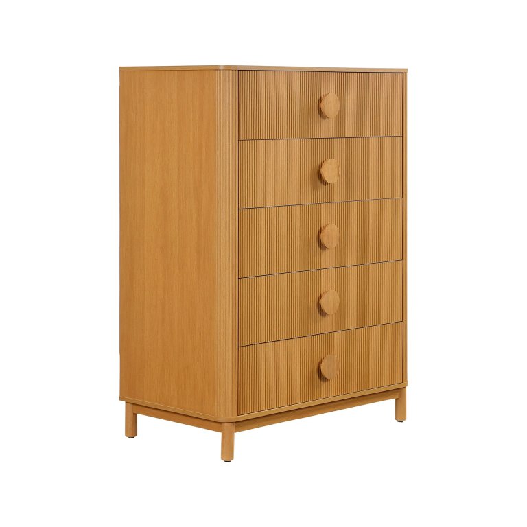  light wood 5-drawer fluted dresser