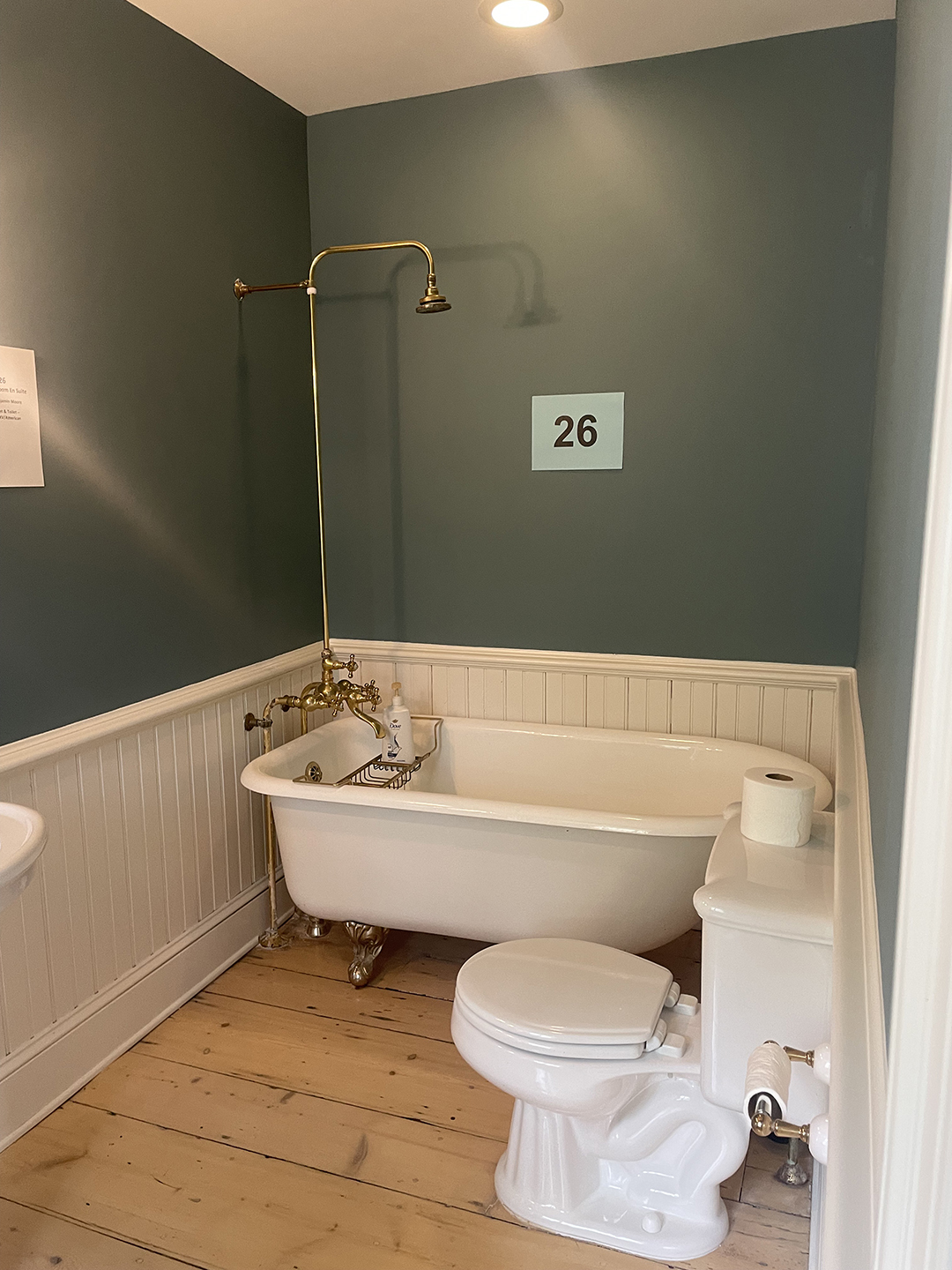 grey bathroom with clawfoot tub