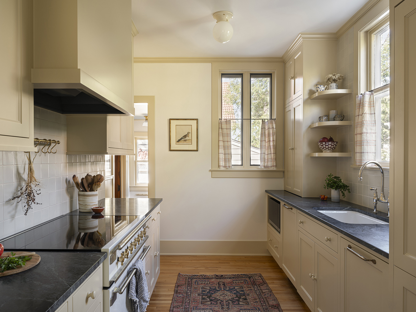 cream kitchen with wide aisle