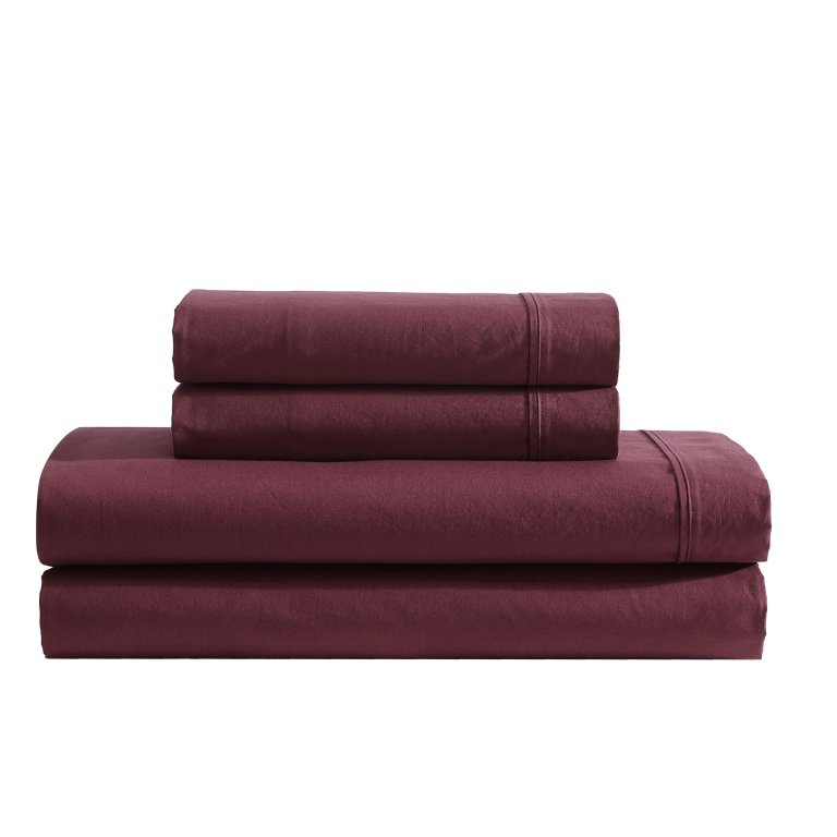  Burgundy folded sheet set against white background.