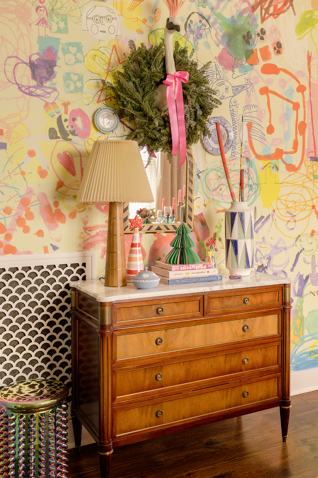 wreath over credenza