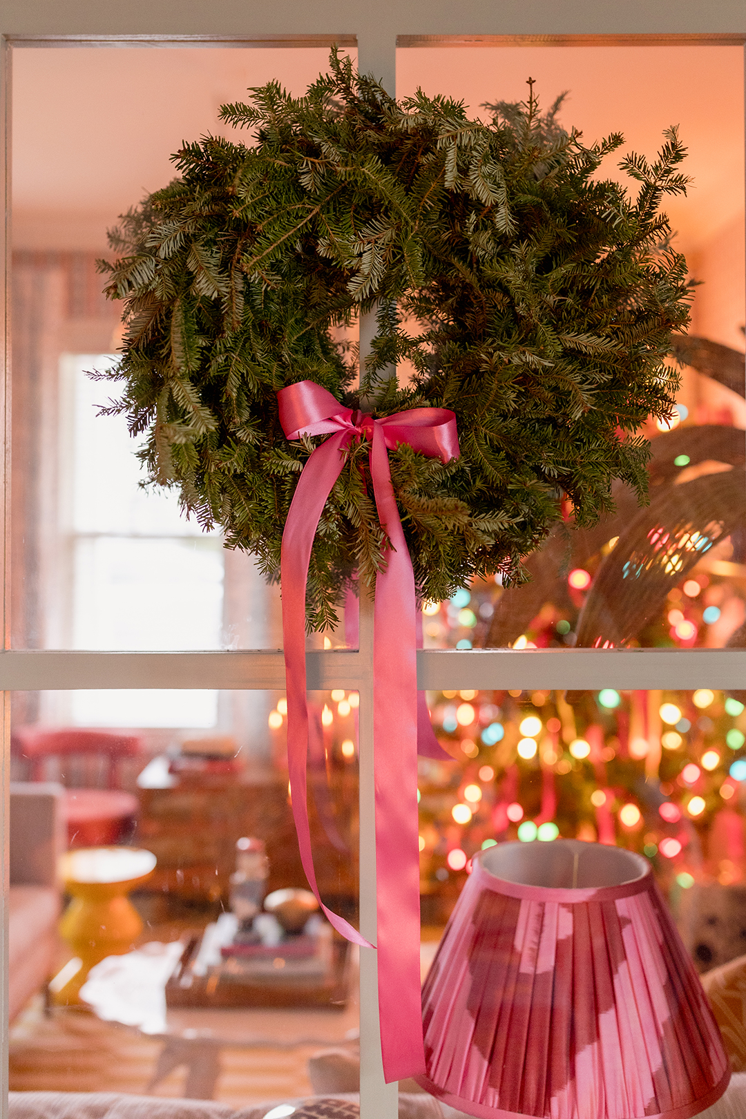 wreath with pink ribbon