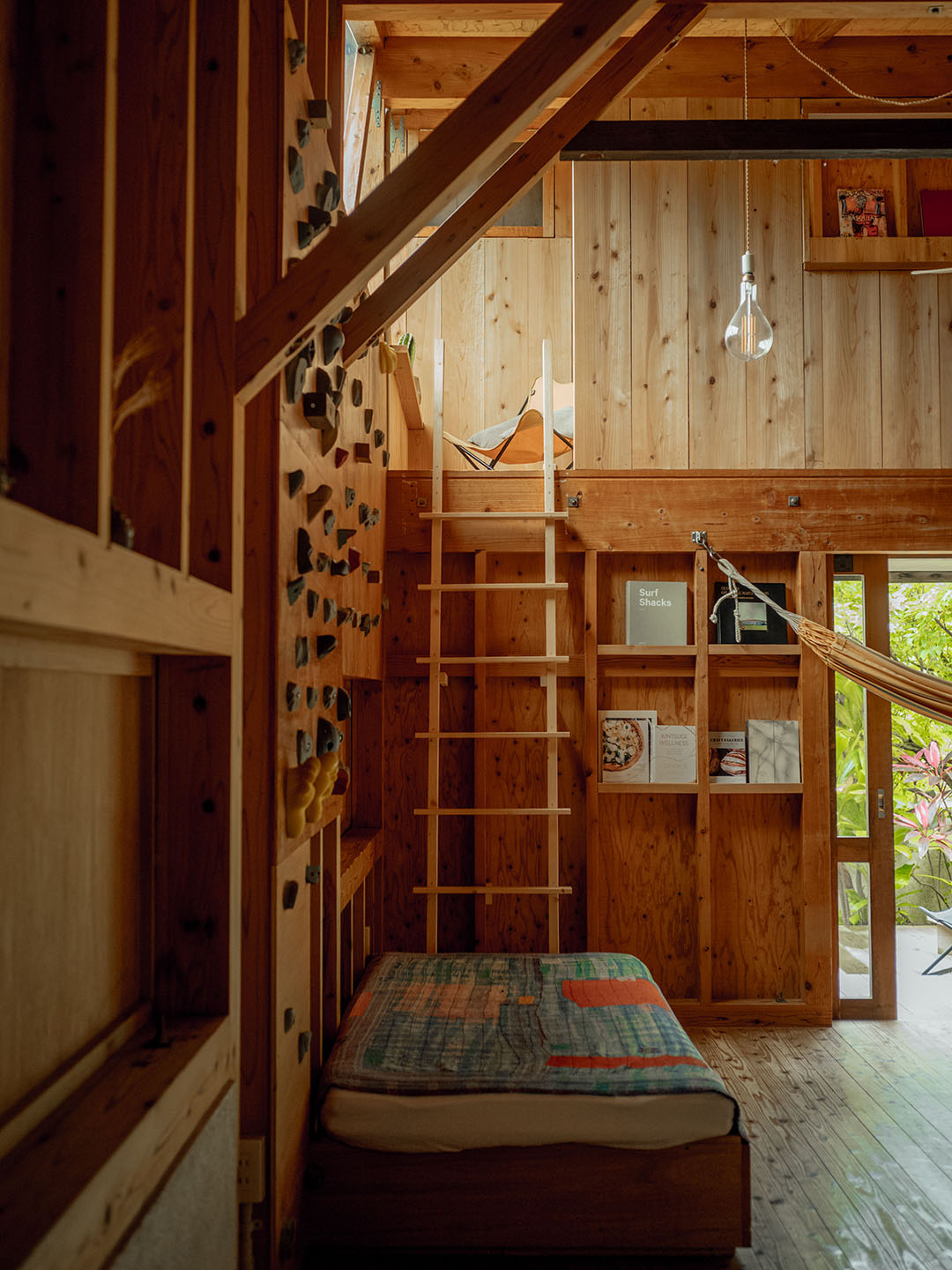 climbing wall inside cabin