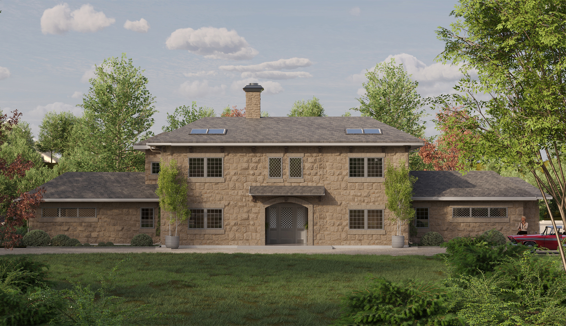 rendering of brown house
