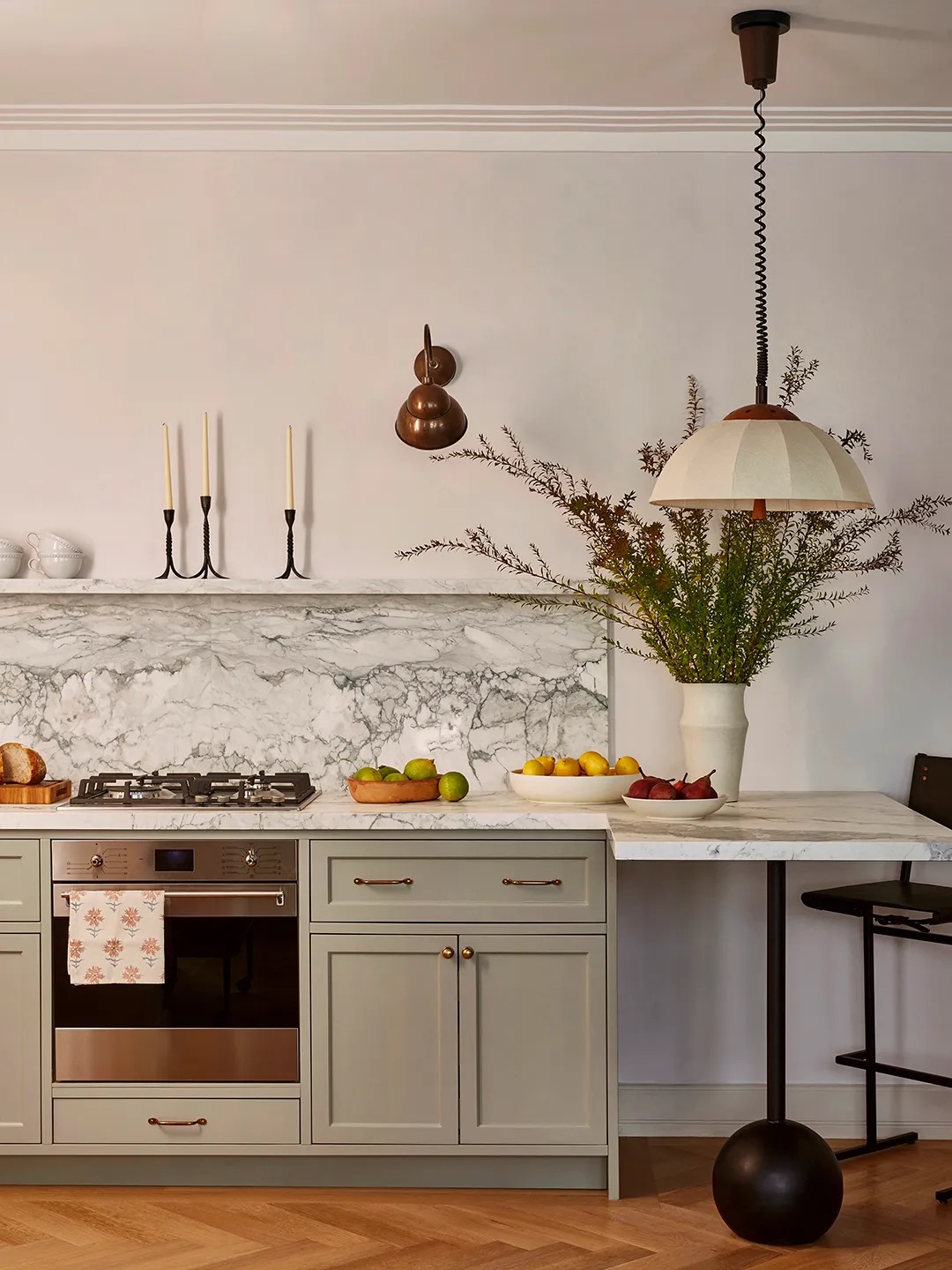 mushroom green gray cabinets