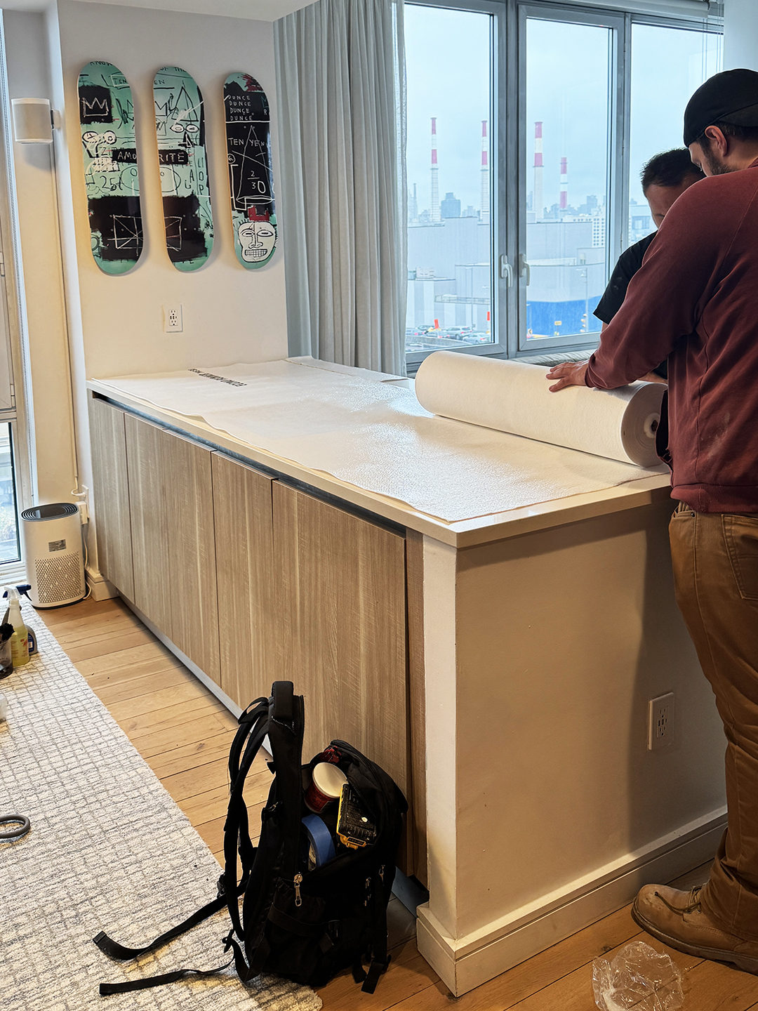 man installing counter