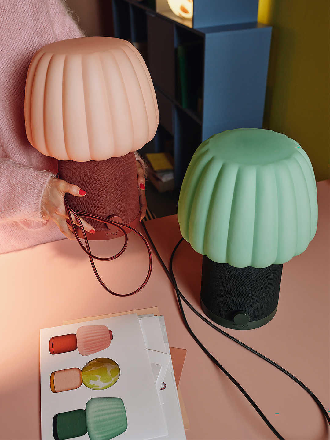 green and pink lamp