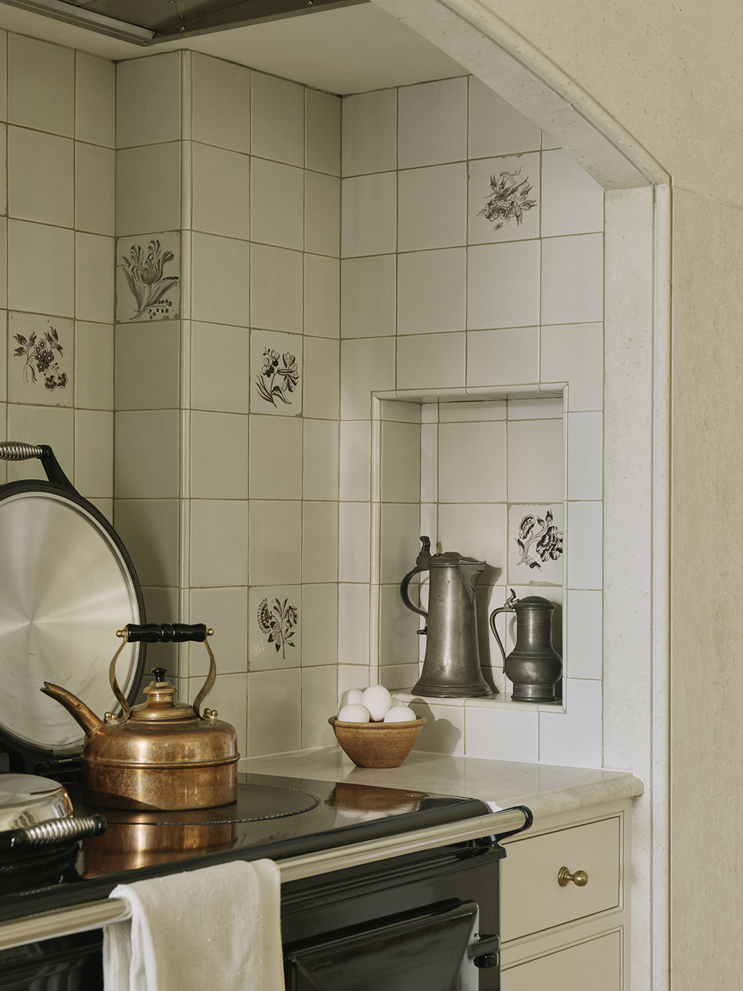 kitchen with recessed coffee nook by stove
