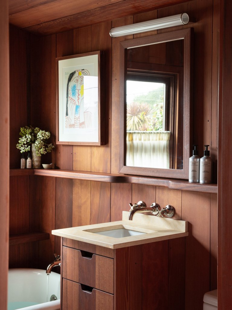 wood paneled bathroom