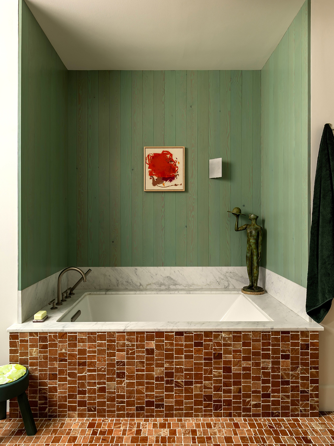 green bathroom paneling