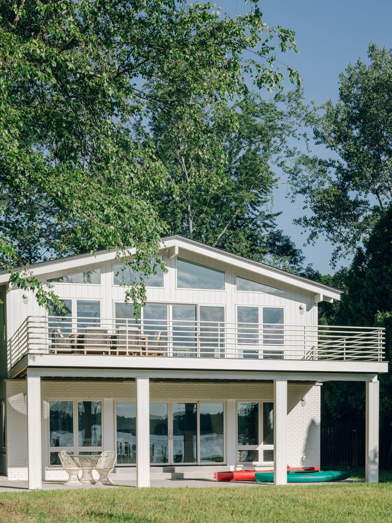 white lake house back deck
